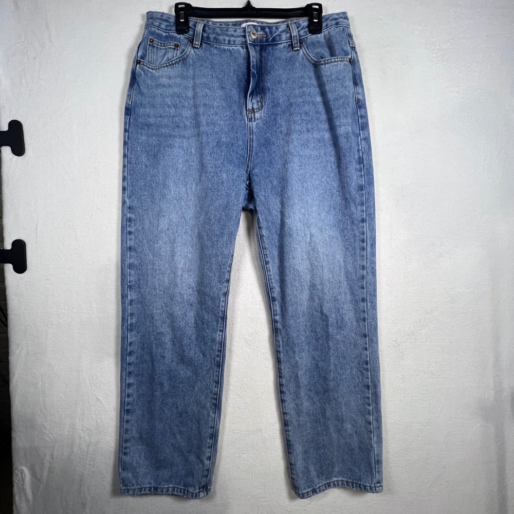 Pink Lily Medium Wash Mom Jeans Straight Leg Cotton Size 31 Retro Boho Hippie